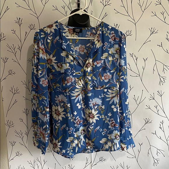 Jones New York Blue Floral Blouse - Picture 1 of 2